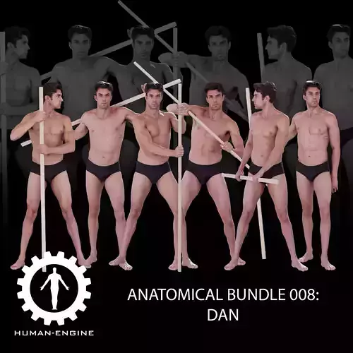 6 Male Holding a Stick Poses Anatomical Reference Bundle 008 3D model