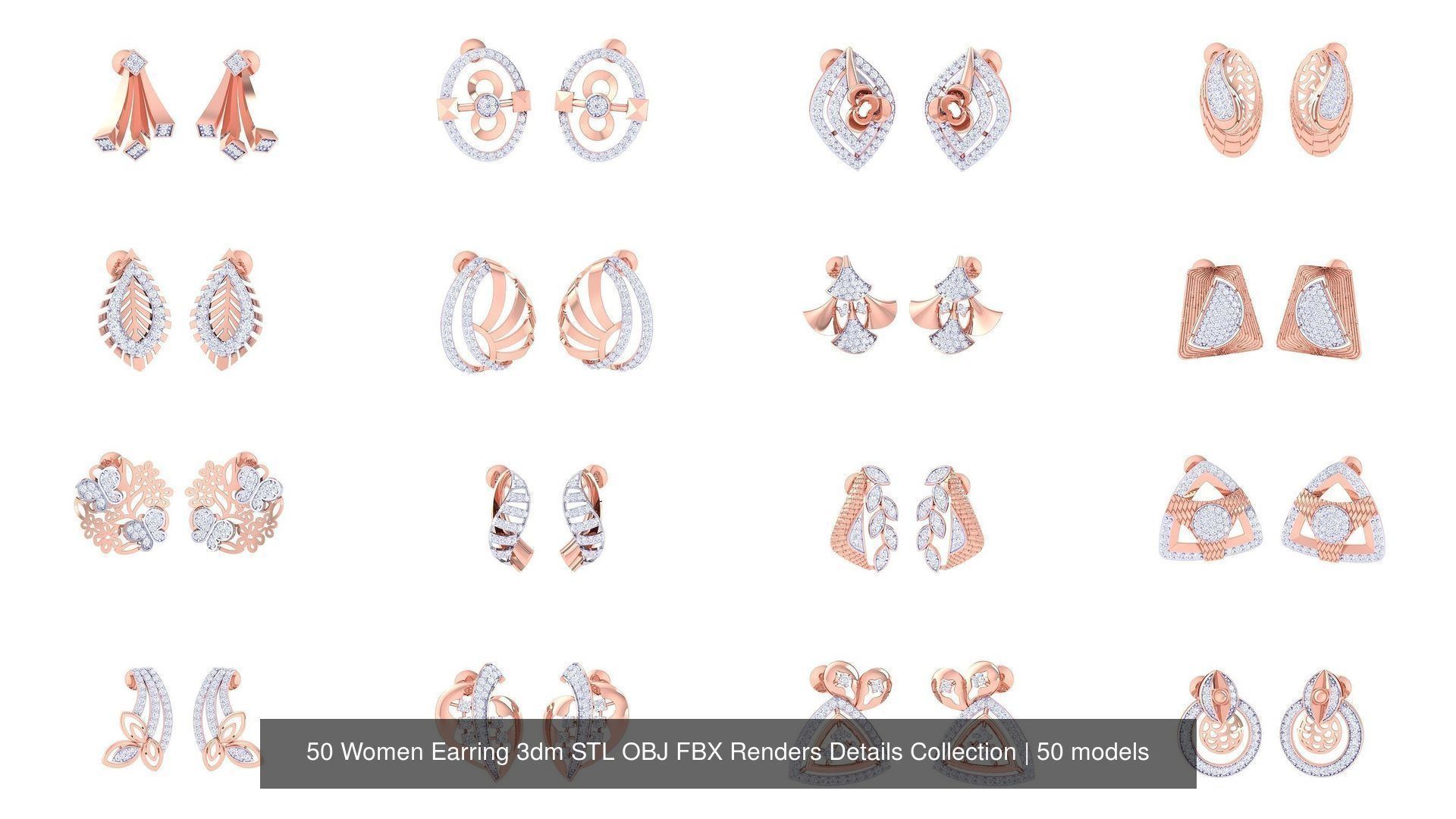 50 Women Earring 3dm STL OBJ FBX Renders Details Collection _4
