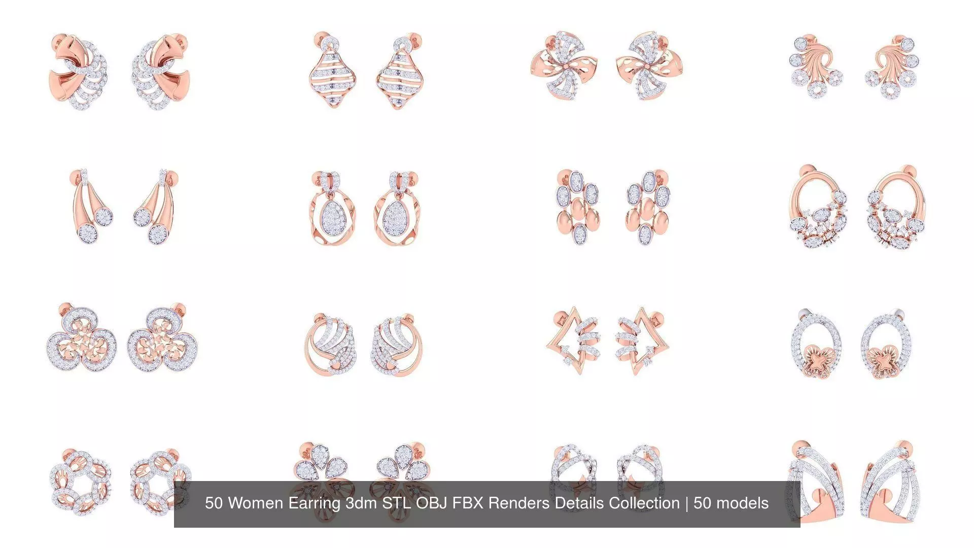 50 Women Earring 3dm STL OBJ FBX Renders Details Collection _0