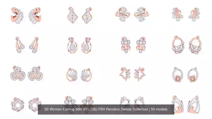 50 Women Earring 3dm STL OBJ FBX Renders Details Collection  50 Women Earring 3dm STL OBJ FBX Renders Details Collection
