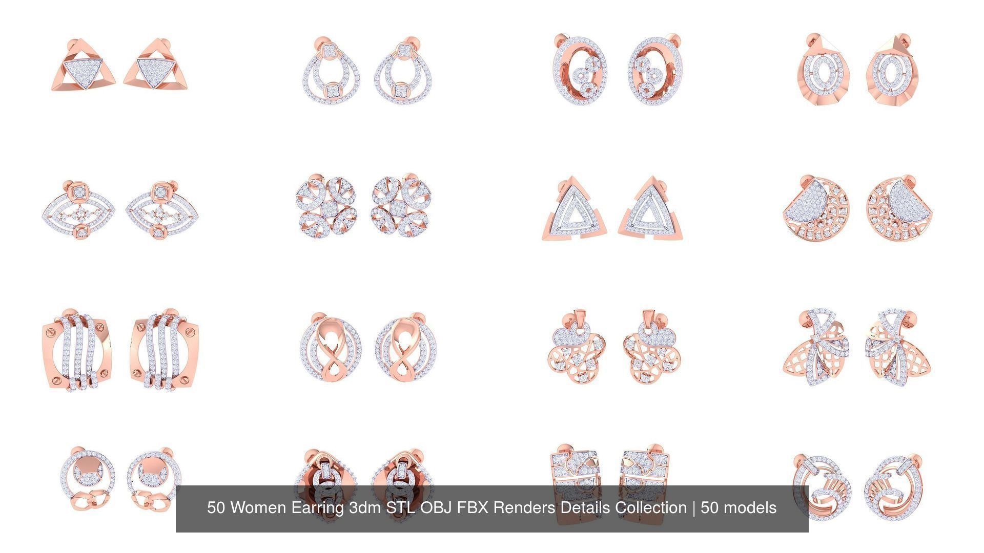50 Women Earring 3dm STL OBJ FBX Renders Details Collection _2