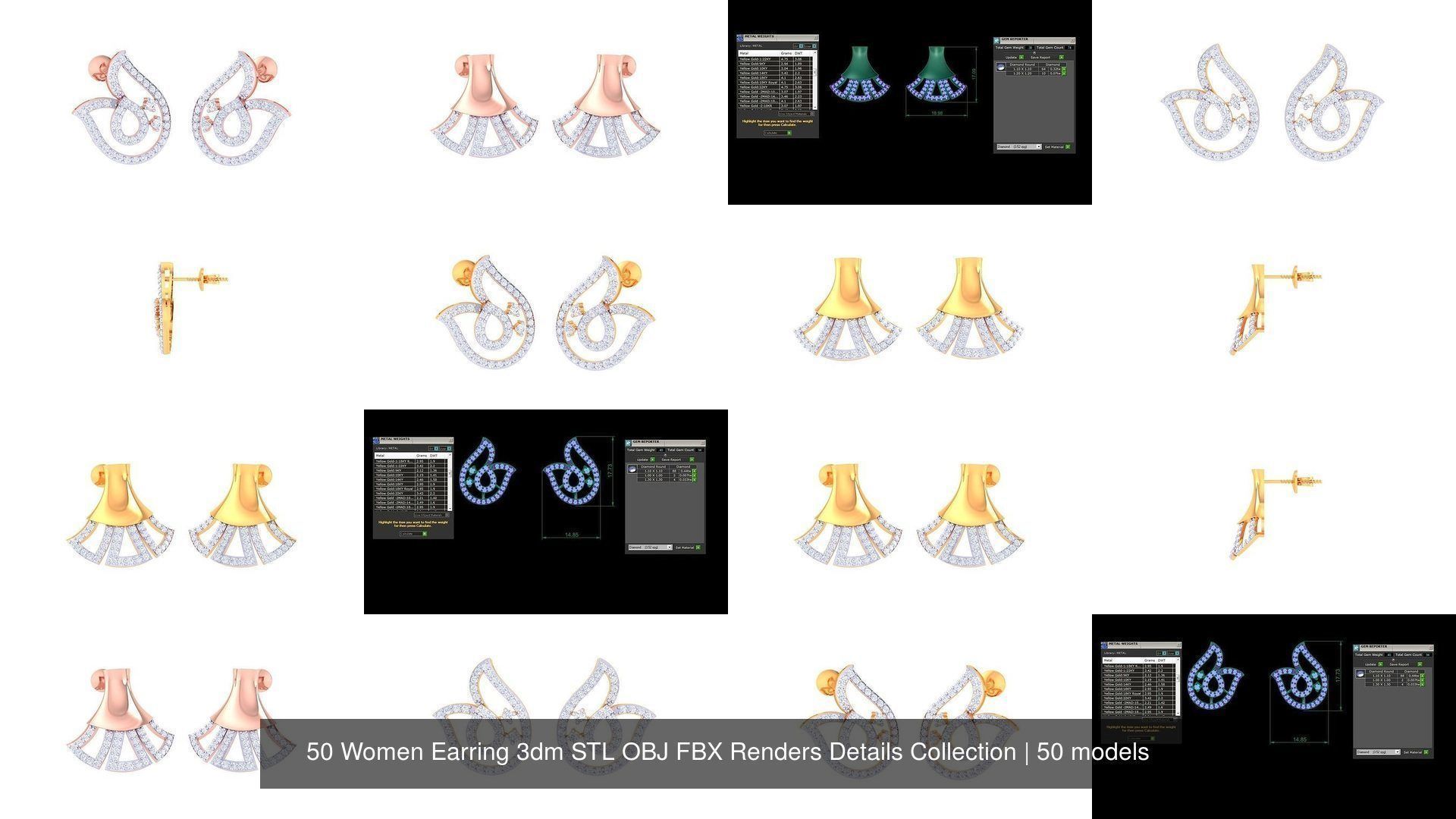 50 Women Earring 3dm STL OBJ FBX Renders Details Collection _6