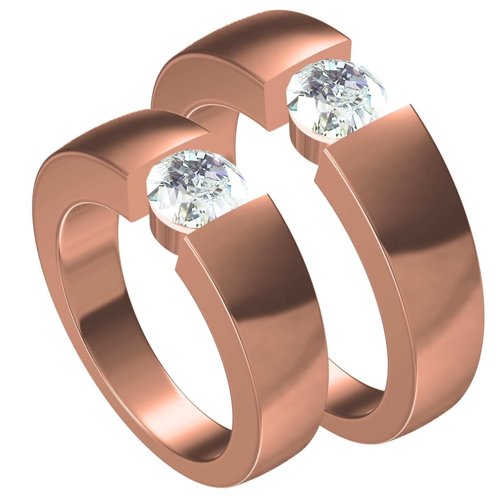 Single Stone Solitaire Couple Ring 3D print model_8
