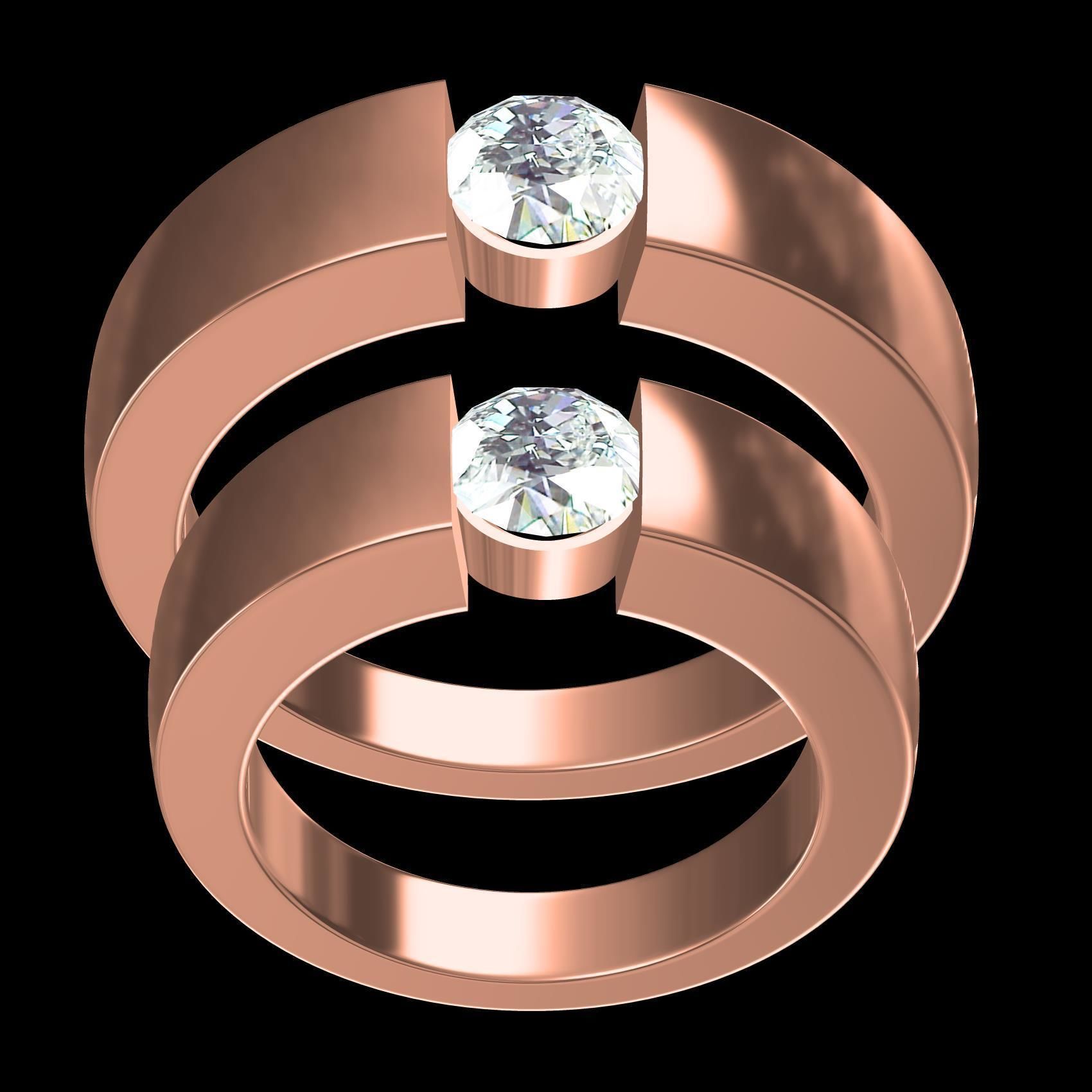 Single Stone Solitaire Couple Ring 3D print model_12