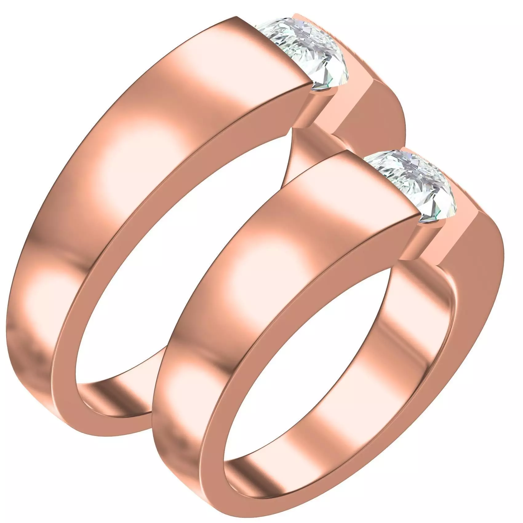 Single Stone Solitaire Couple Ring 3D print model_0
