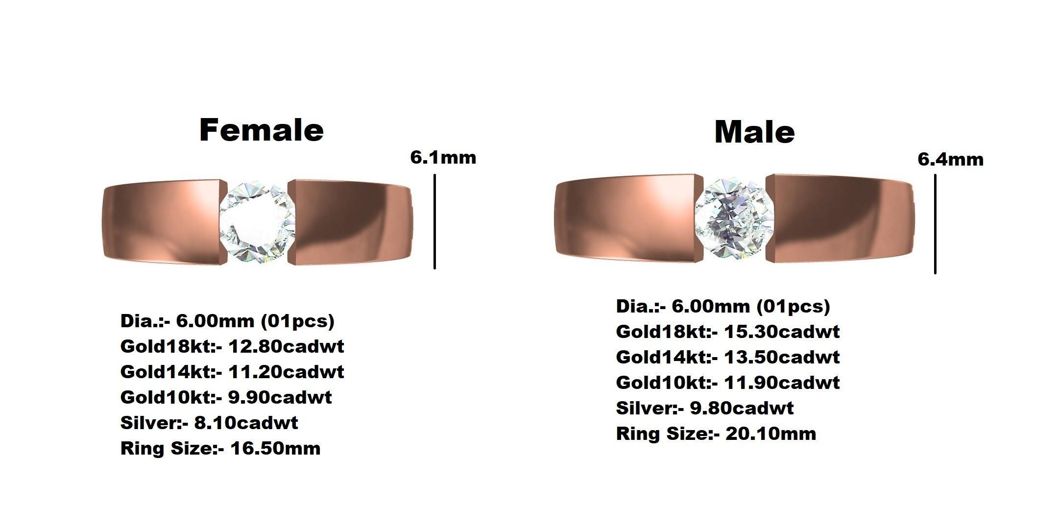 Single Stone Solitaire Couple Ring 3D print model_1