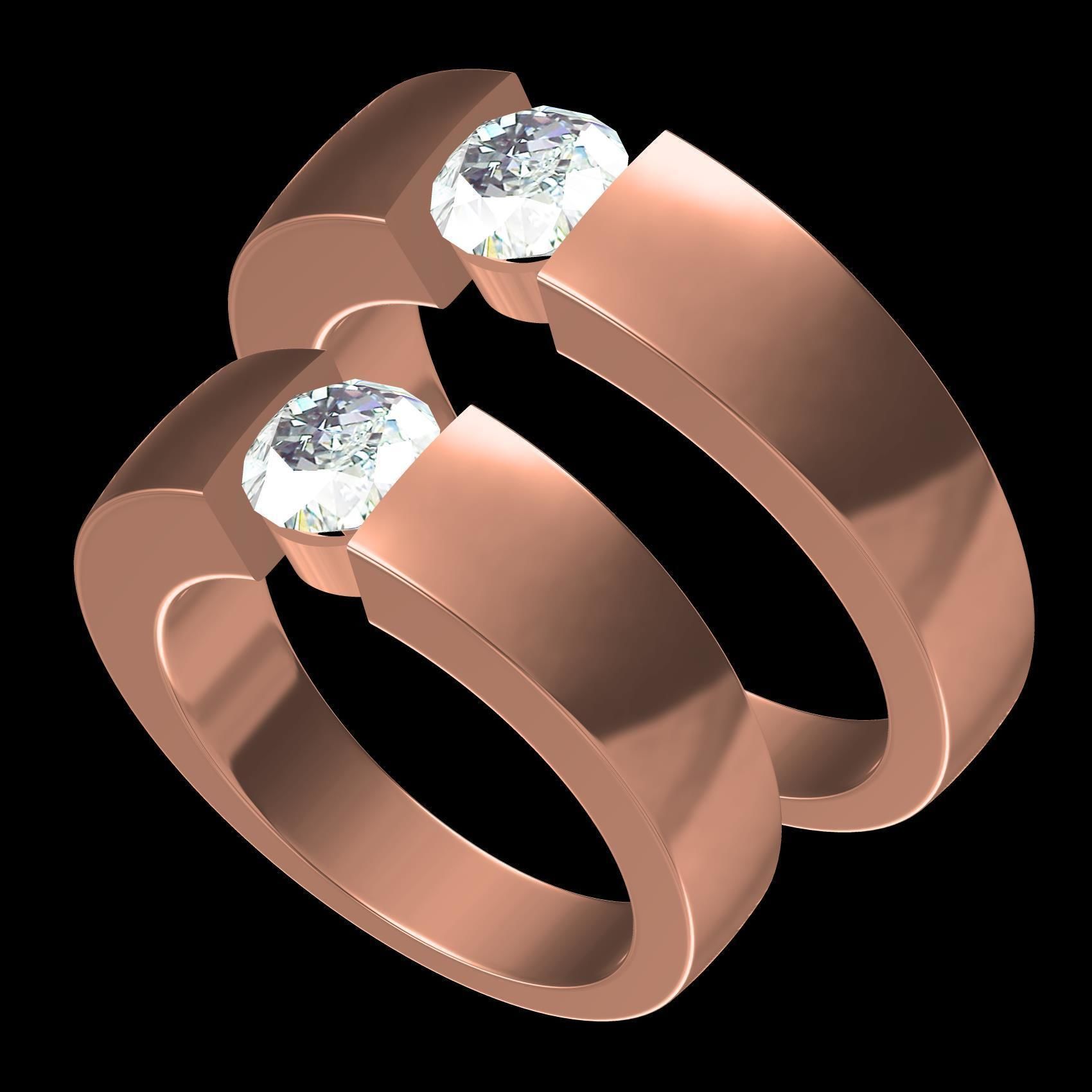 Single Stone Solitaire Couple Ring 3D print model_10