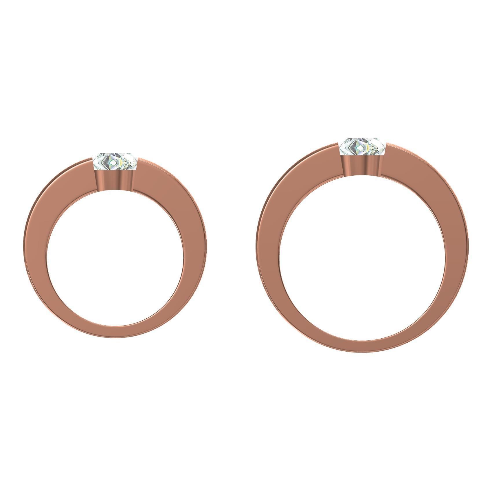 Single Stone Solitaire Couple Ring 3D print model_2