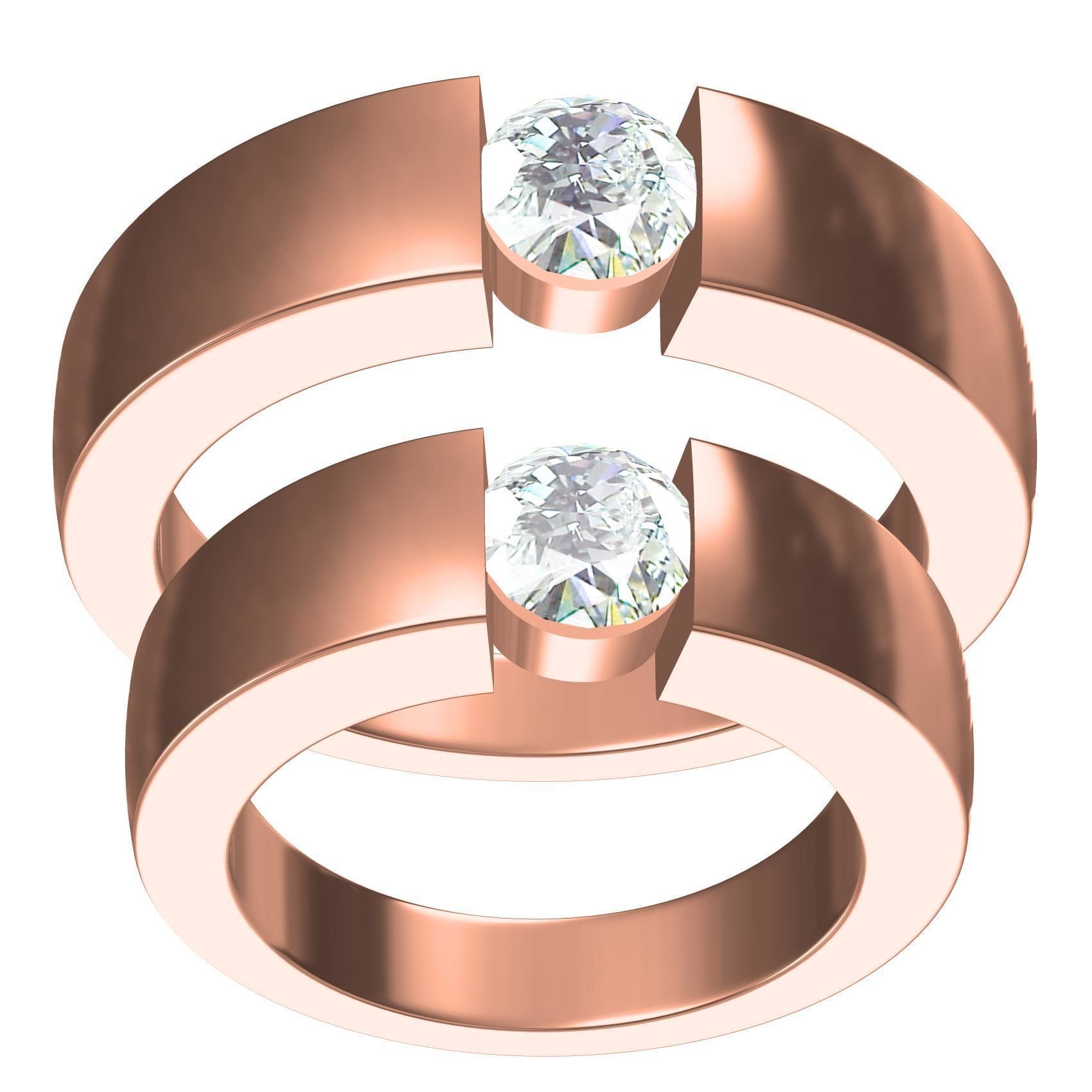 Single Stone Solitaire Couple Ring 3D print model_4