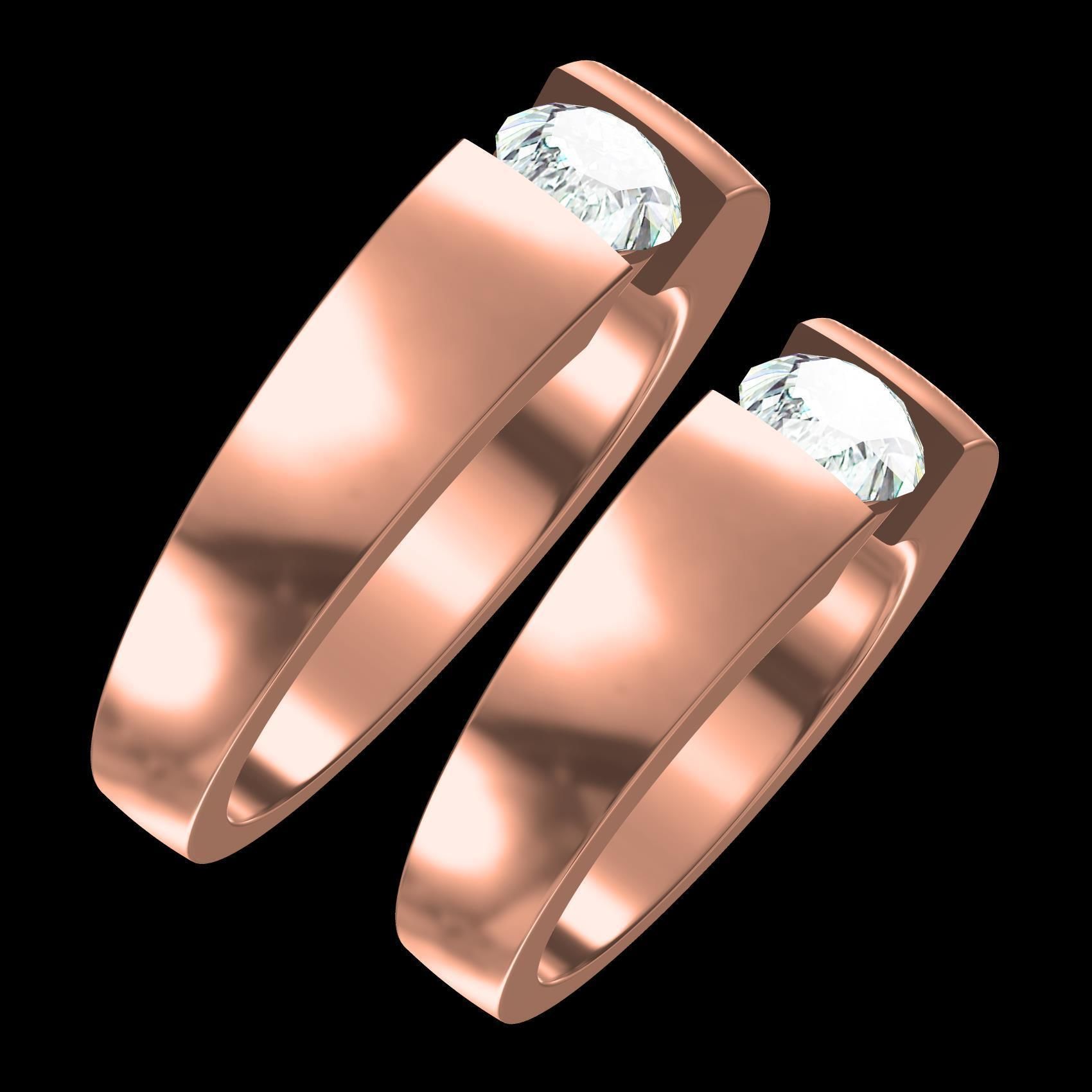 Single Stone Solitaire Couple Ring 3D print model_11