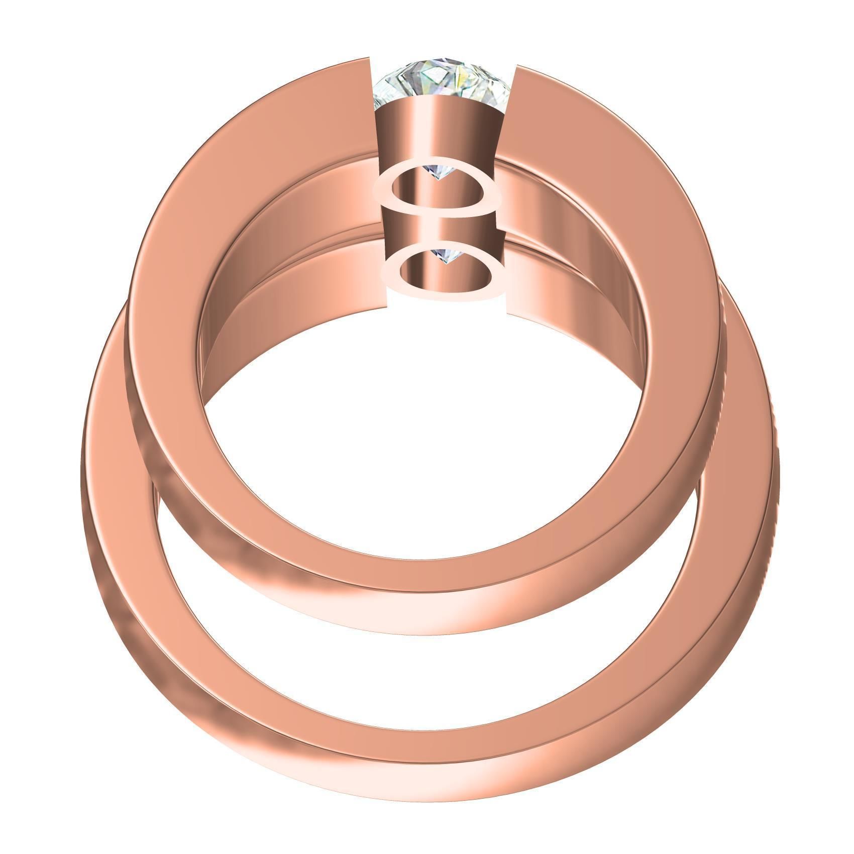 Single Stone Solitaire Couple Ring 3D print model_6