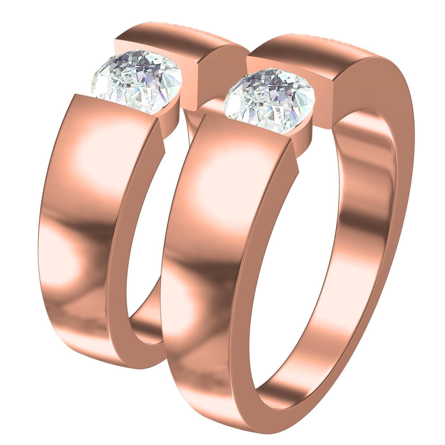 Single Stone Solitaire Couple Ring 3D print model_7