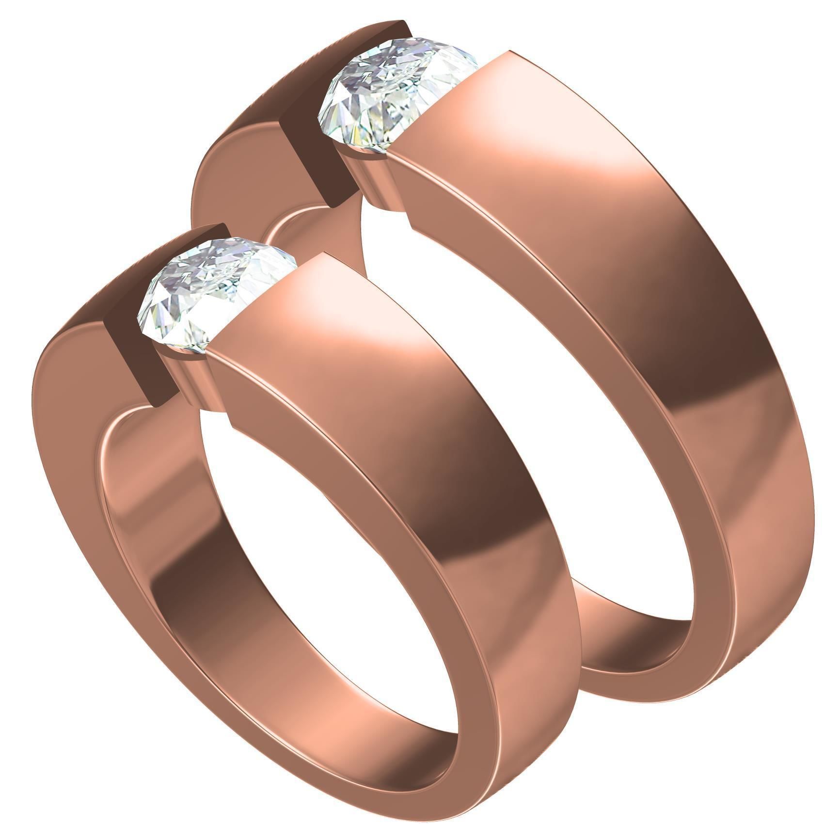 Single Stone Solitaire Couple Ring 3D print model_5