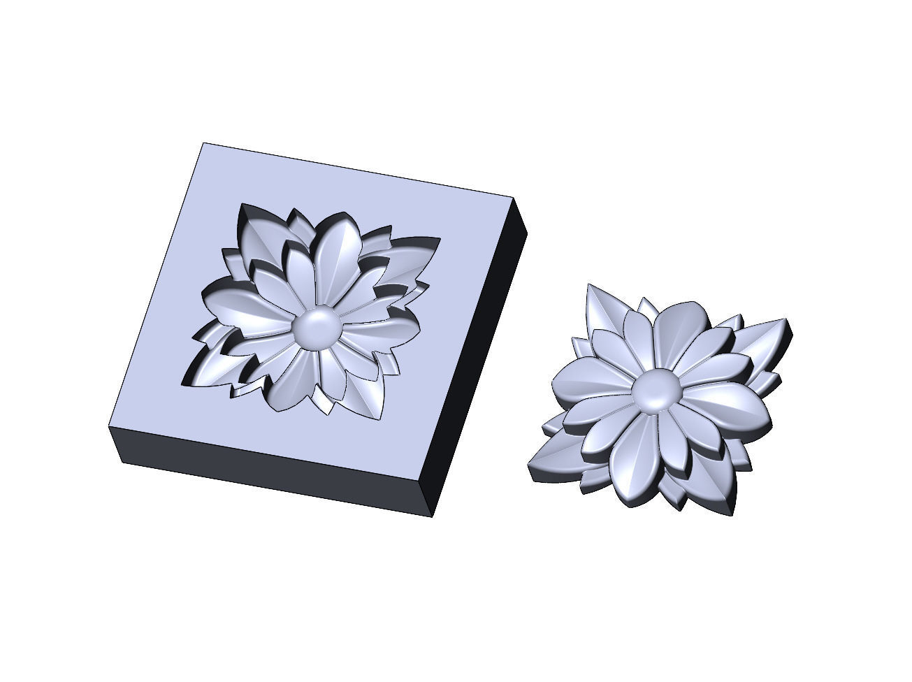 Flower relief rosette and mold 3D print model_13