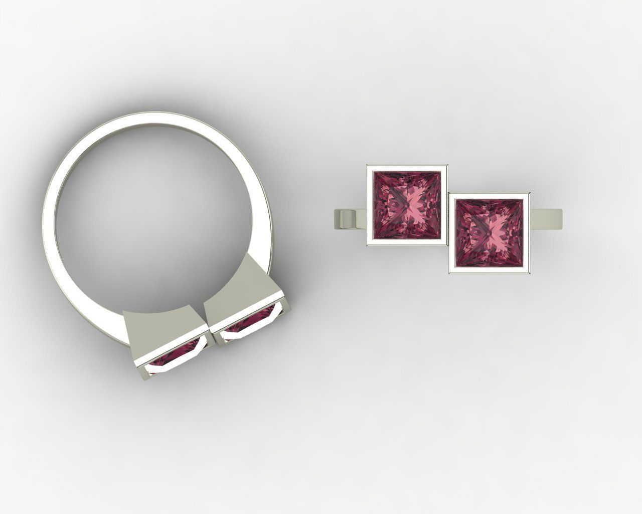 Square stone ring 3D print model_3