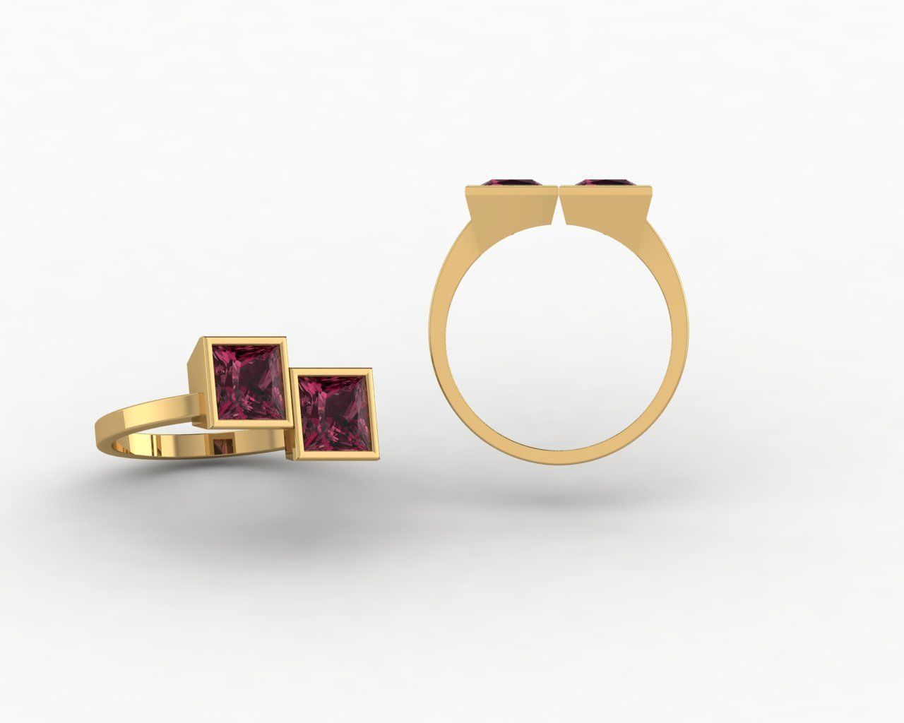 Square stone ring 3D print model_10