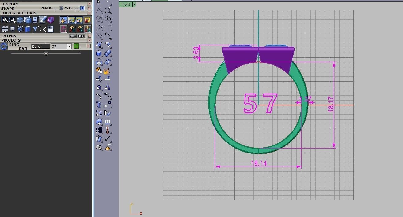 Square stone ring 3D print model_7