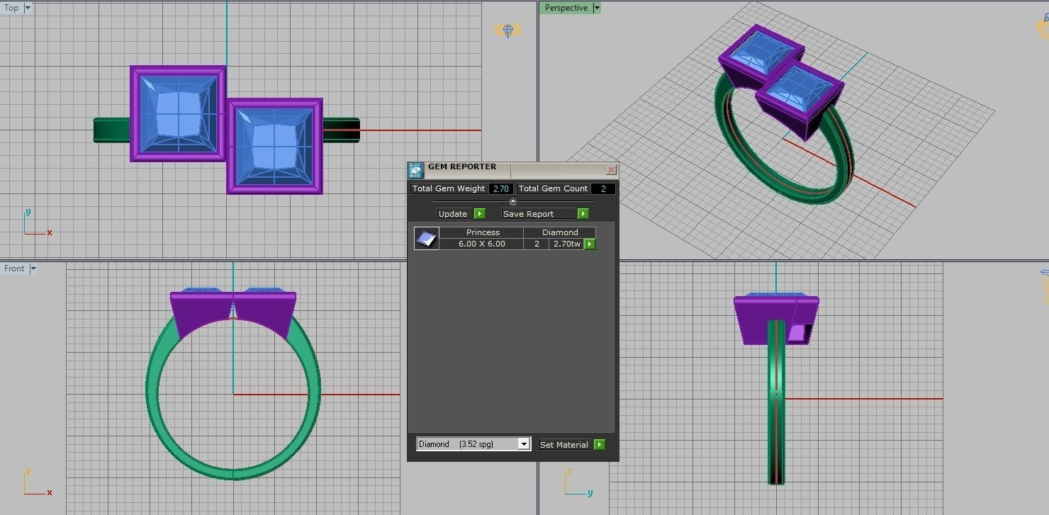 Square stone ring 3D print model_5