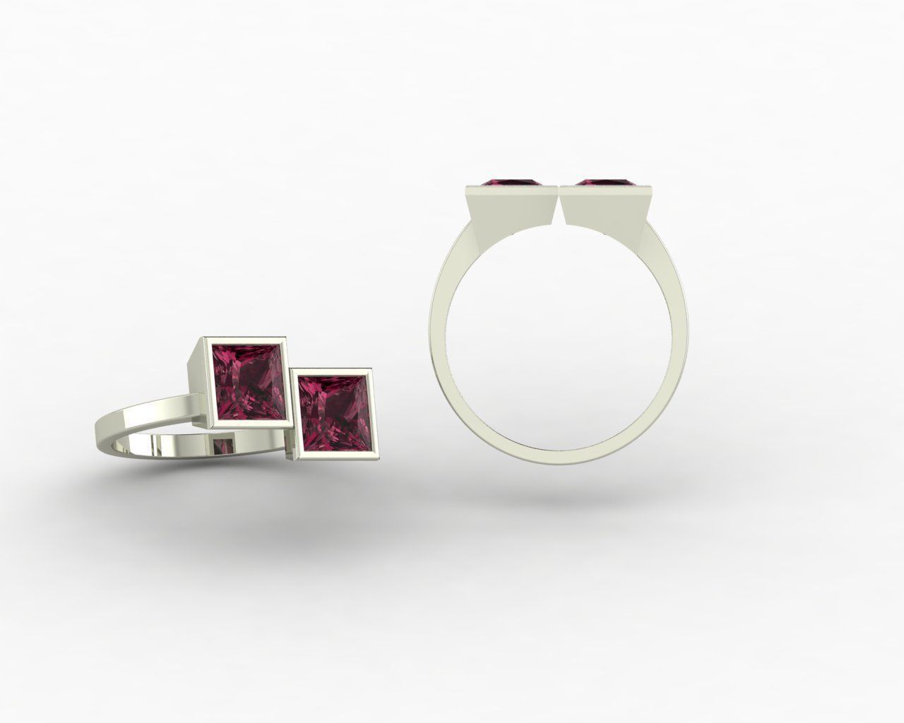 Square stone ring 3D print model_9