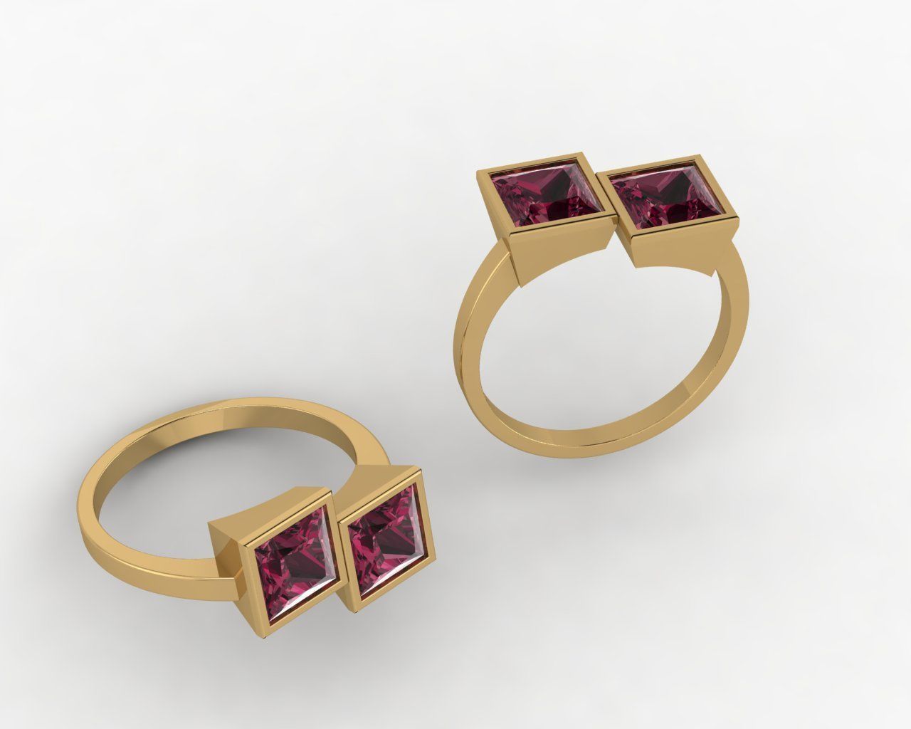 Square stone ring 3D print model_11