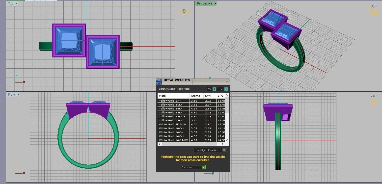 Square stone ring 3D print model_4