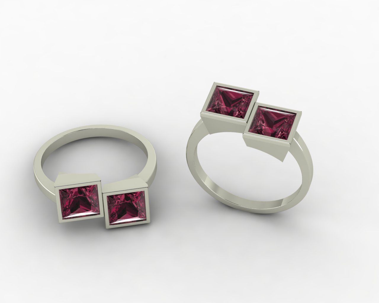Square stone ring 3D print model_8