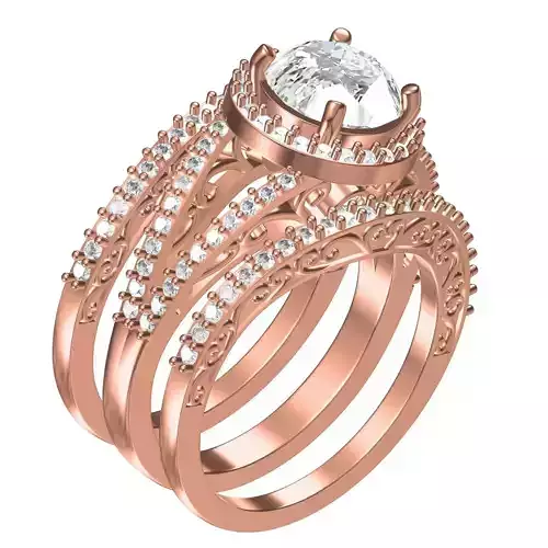 Round Shape Halo Split Shank Engagement Ring with Multi Band