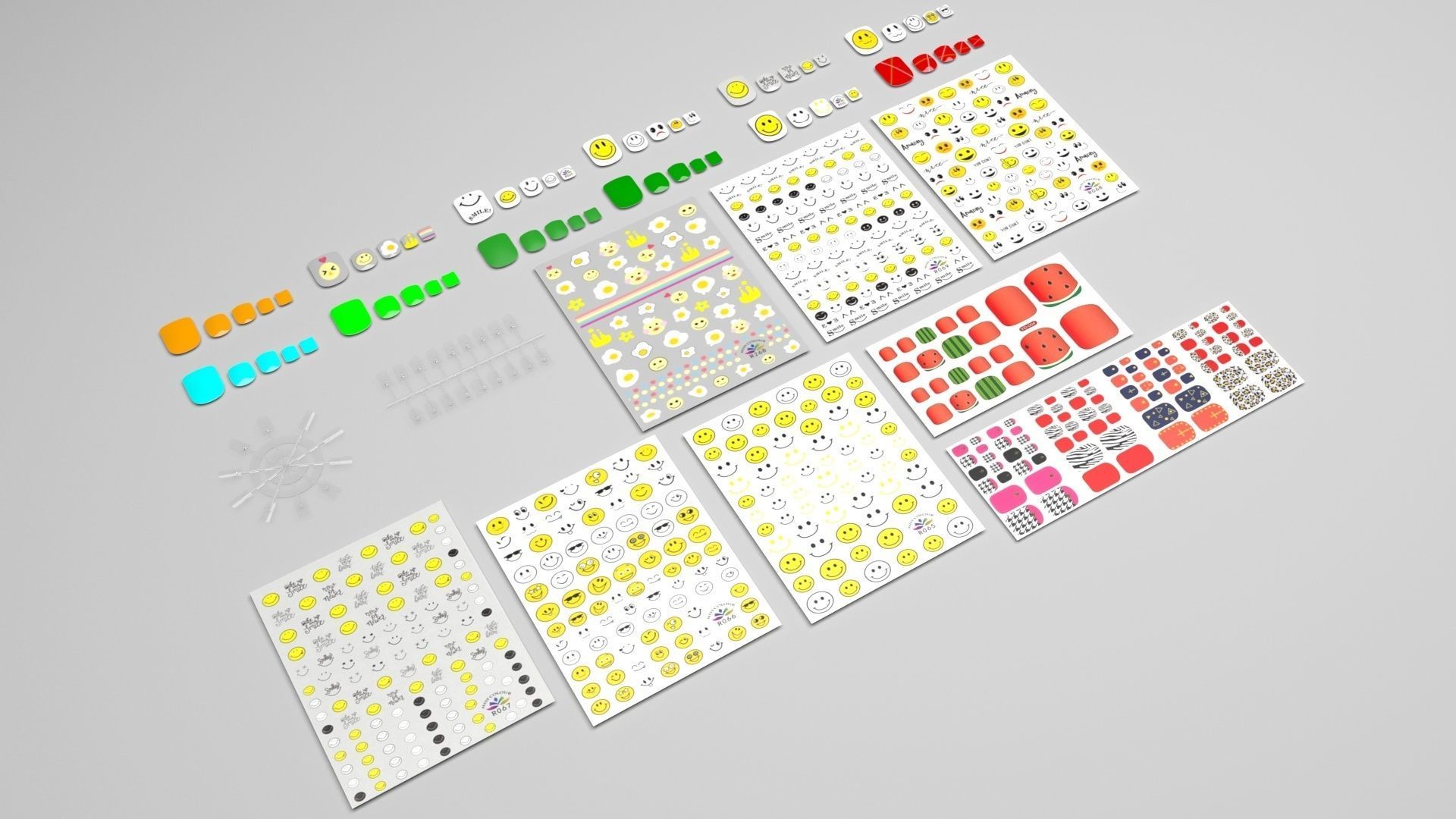 Artificial Foot Nails With Stickers and Nail Palettes Set 3D model_21