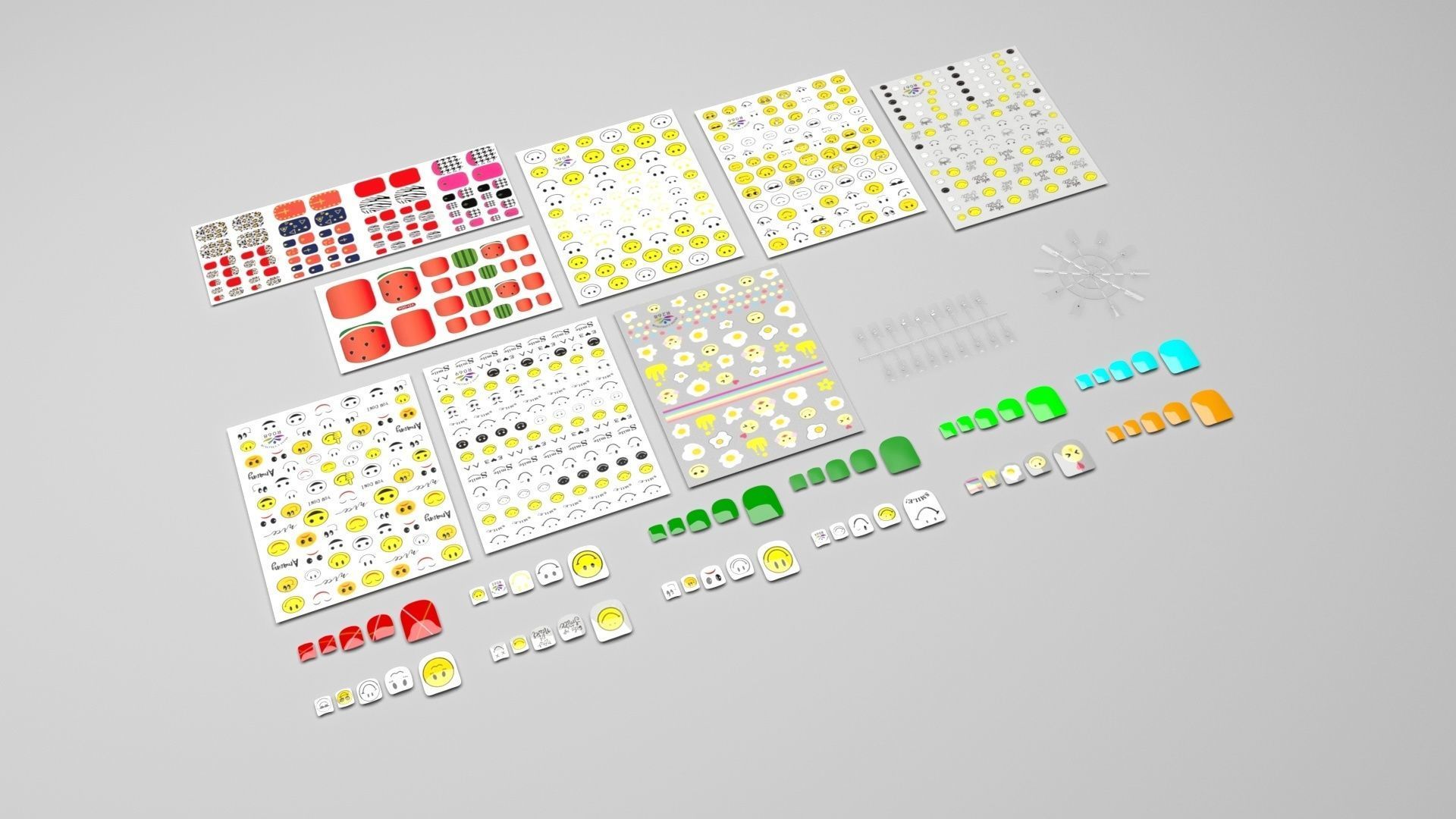 Artificial Foot Nails With Stickers and Nail Palettes Set 3D model_2