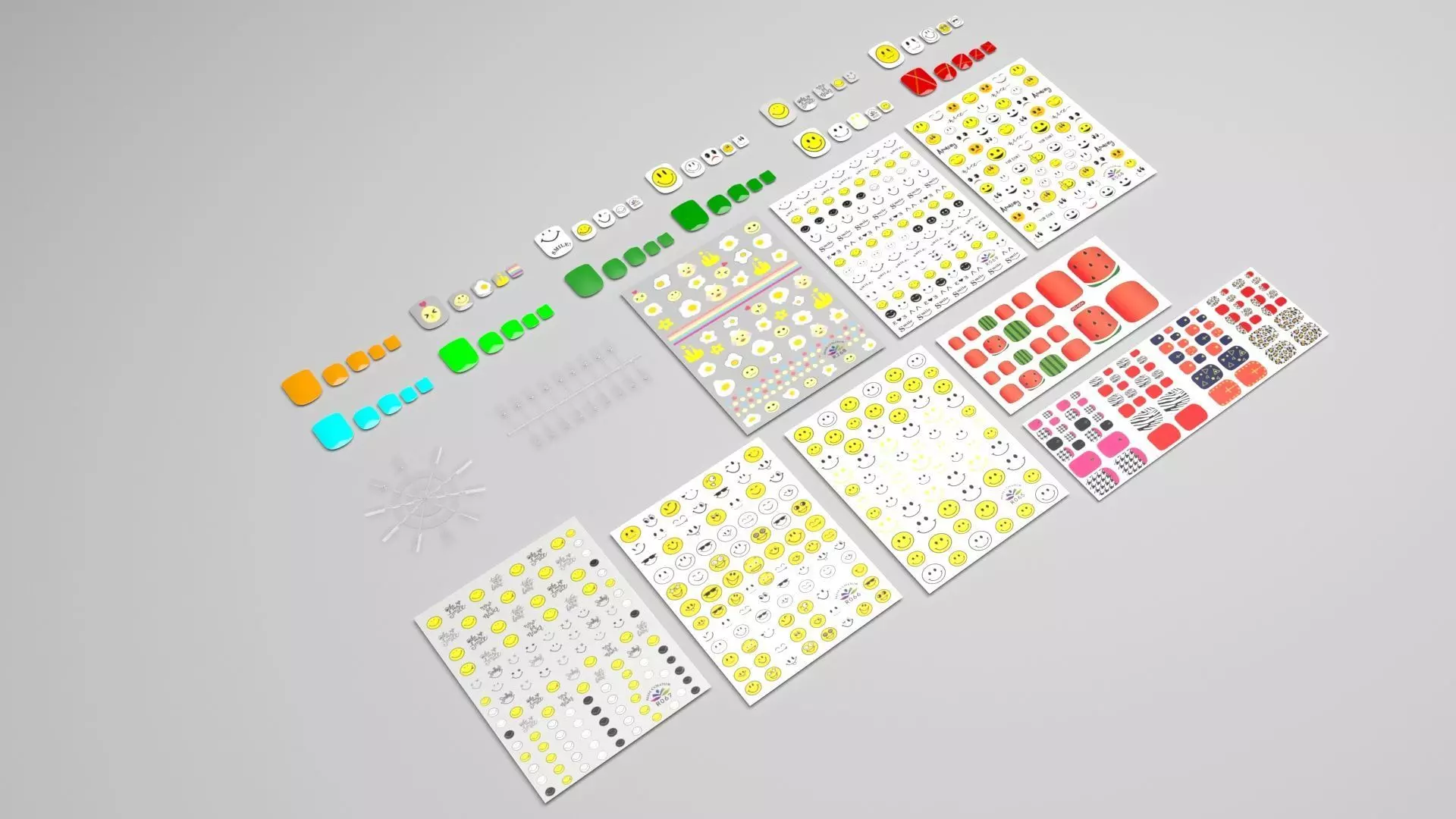 Artificial Foot Nails With Stickers and Nail Palettes Set 3D model_0