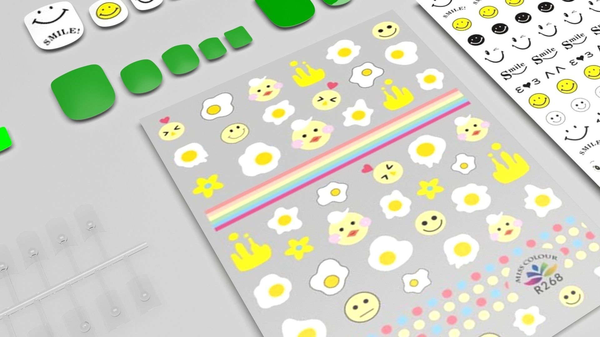 Artificial Foot Nails With Stickers and Nail Palettes Set 3D model_10