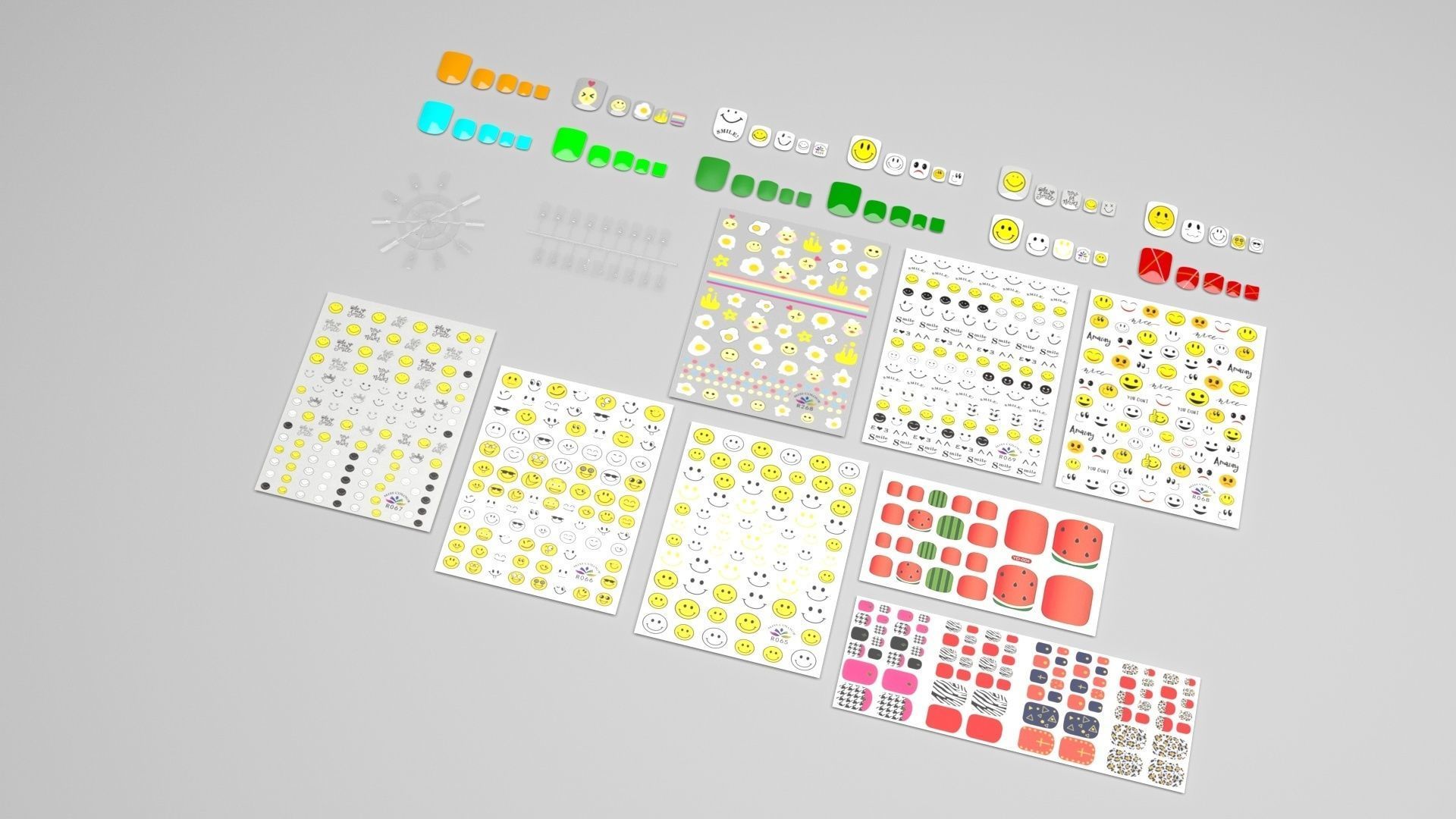 Artificial Foot Nails With Stickers and Nail Palettes Set 3D model_1