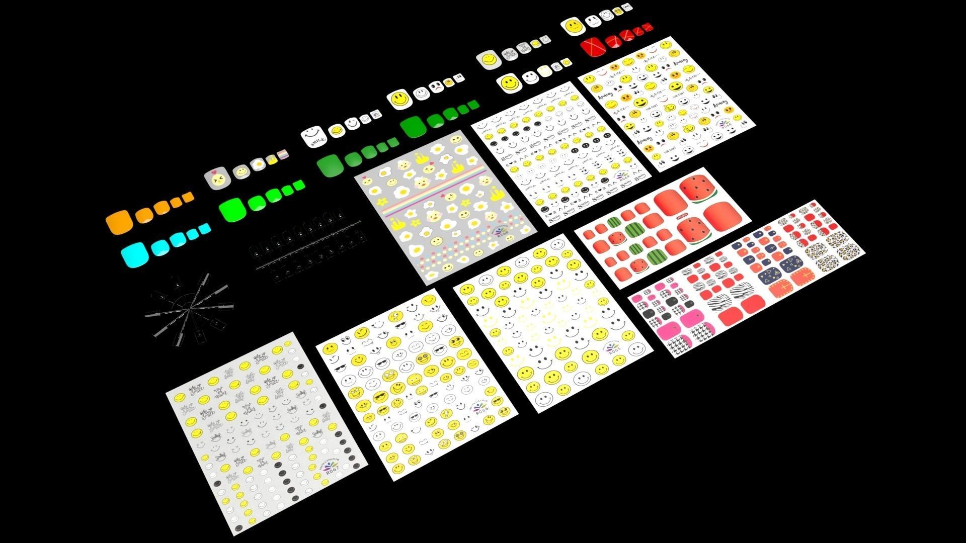 Artificial Foot Nails With Stickers and Nail Palettes Set 3D model_23