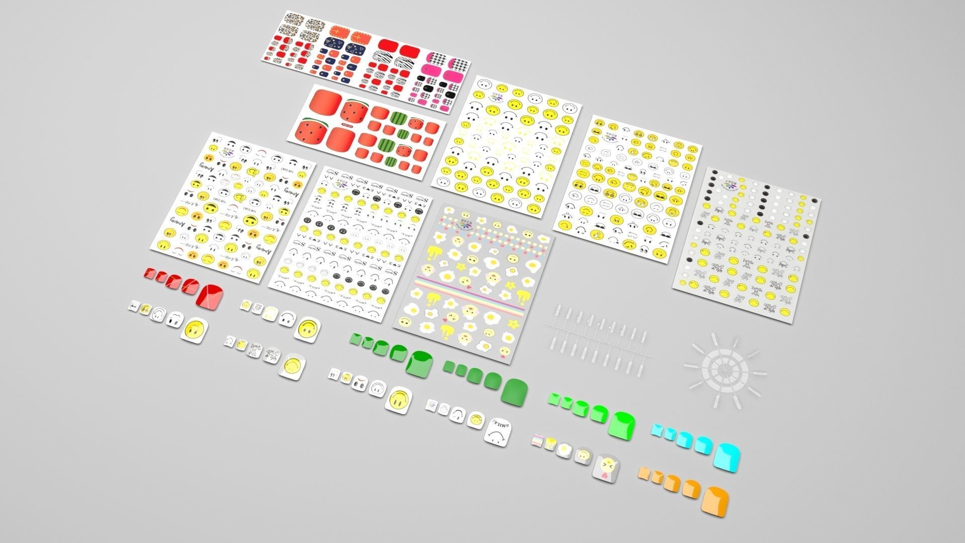 Artificial Foot Nails With Stickers and Nail Palettes Set 3D model_3