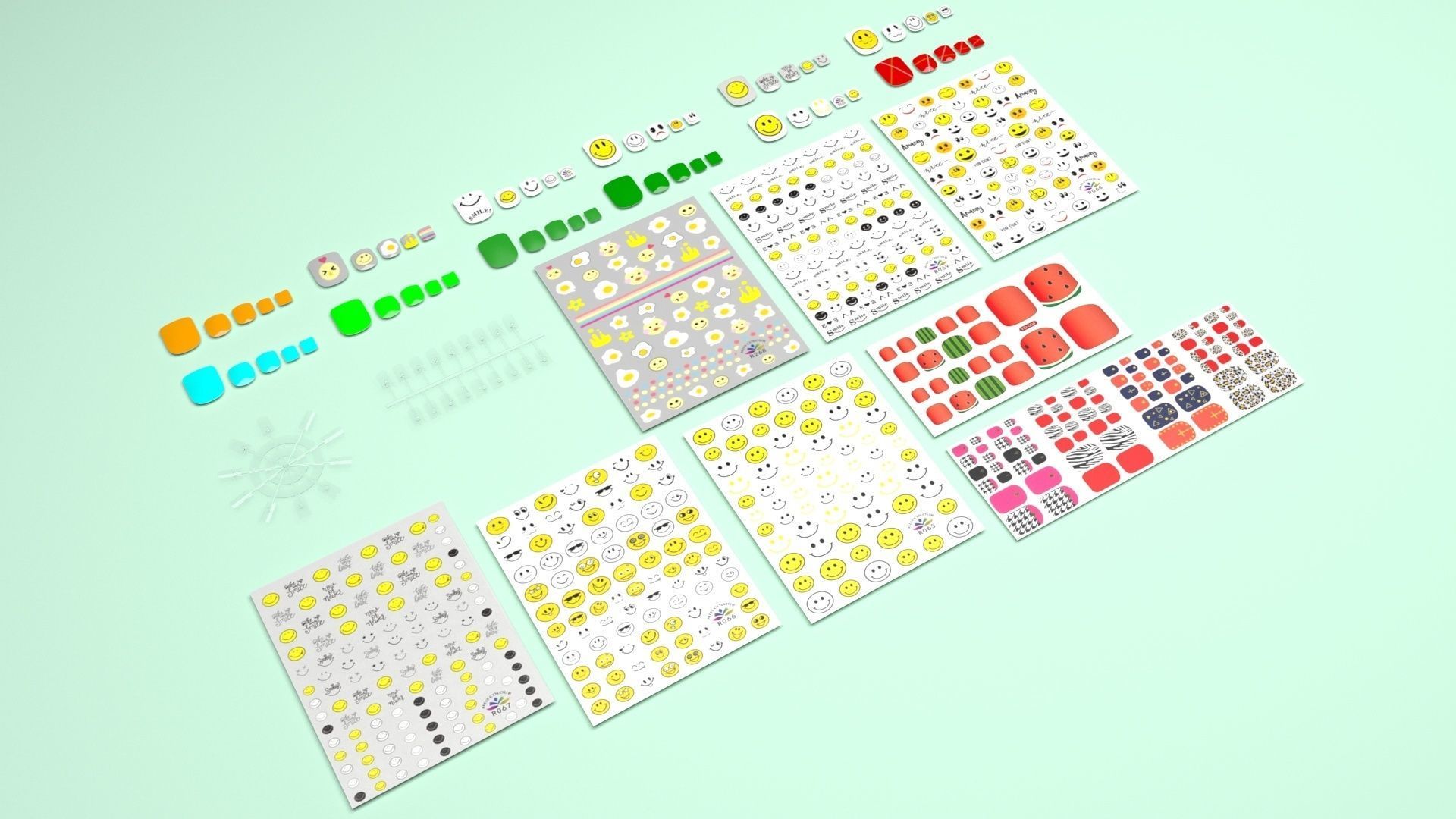 Artificial Foot Nails With Stickers and Nail Palettes Set 3D model_22