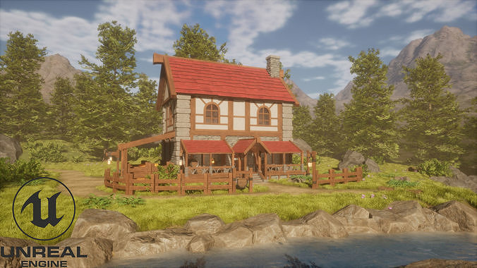 Medieval Forest Inn Unreal Engine Low-poly 3D model