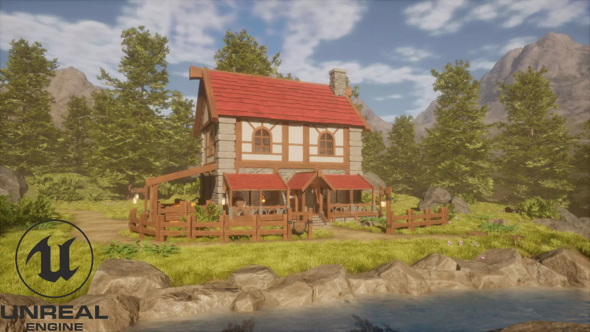 Medieval Forest Inn Unreal Engine Low-poly 3D model_0