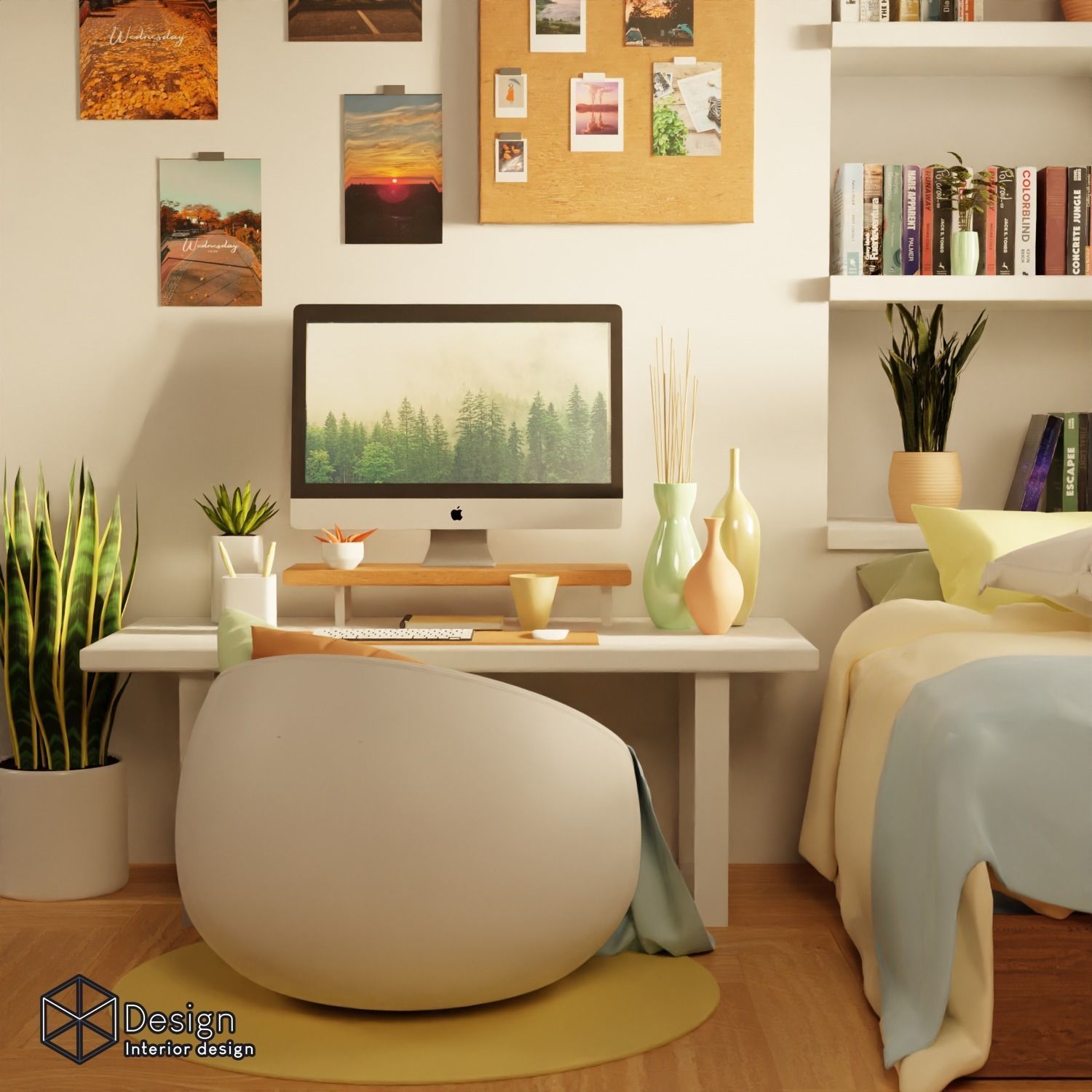 High poly isometric cute bedroom 3D model_4