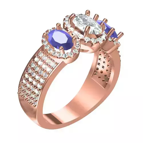 Triple Oval Shape Halo Vintage Ring