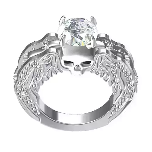 Vintage Style Skull with Wings Engagement Ring