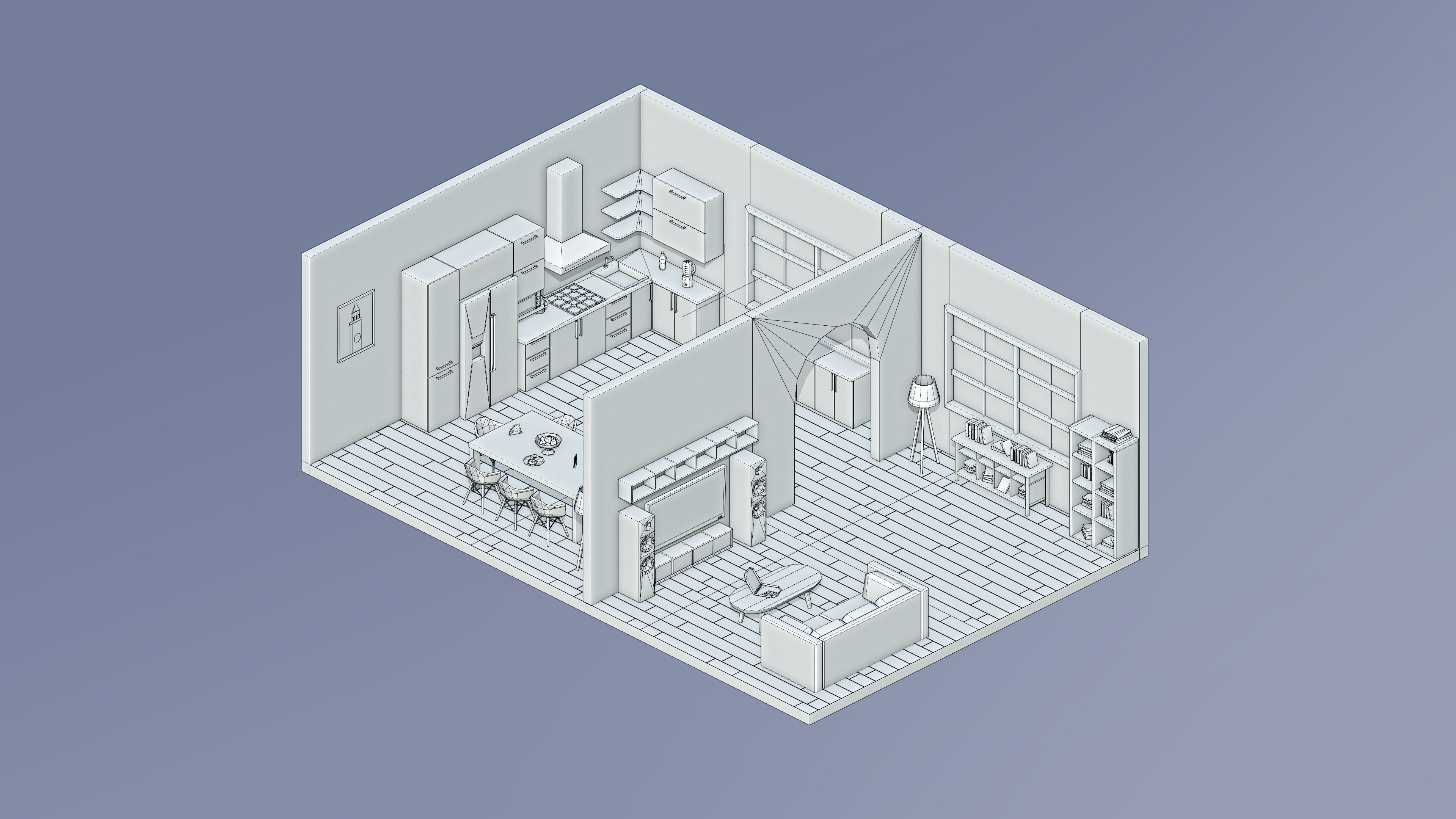 Room 7 living and kitchen Low-poly 3D model_5