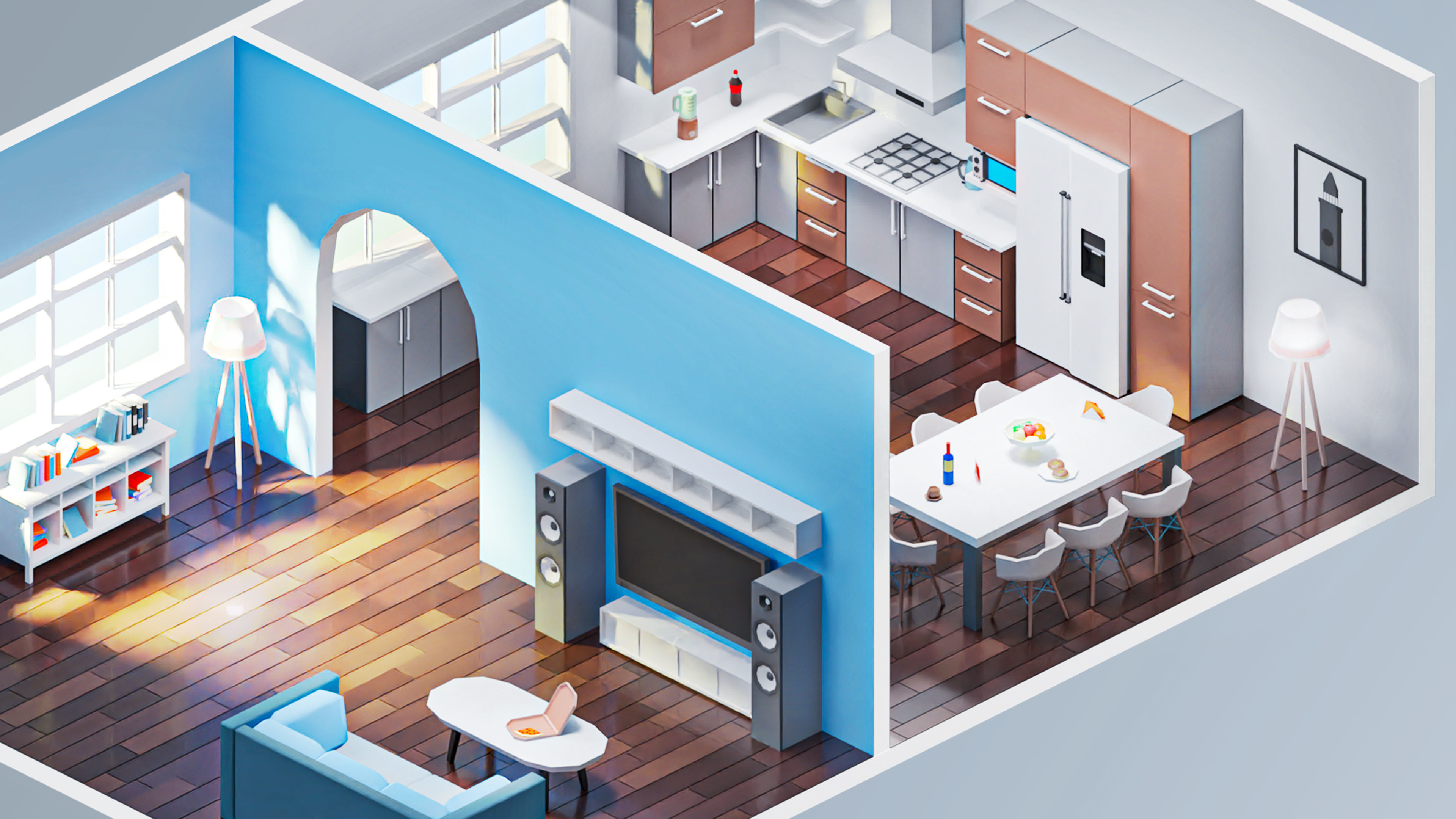 Room 7 living and kitchen Low-poly 3D model_2