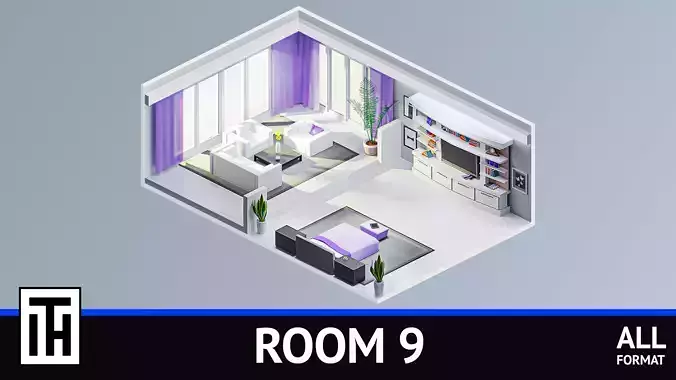 Room 9 living with curtains