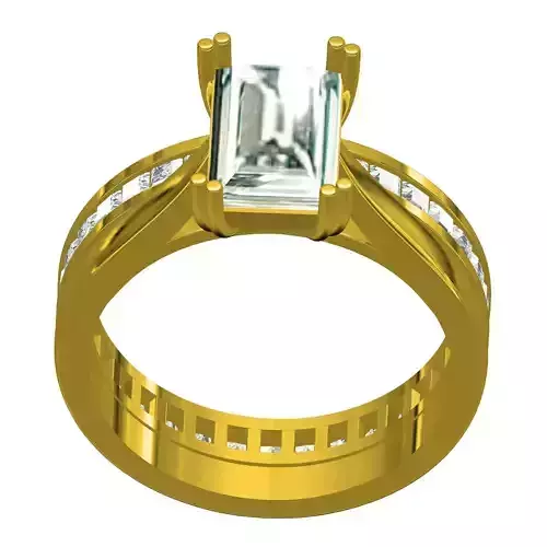 Square Stone Solitaire Cathedral Ring with Band