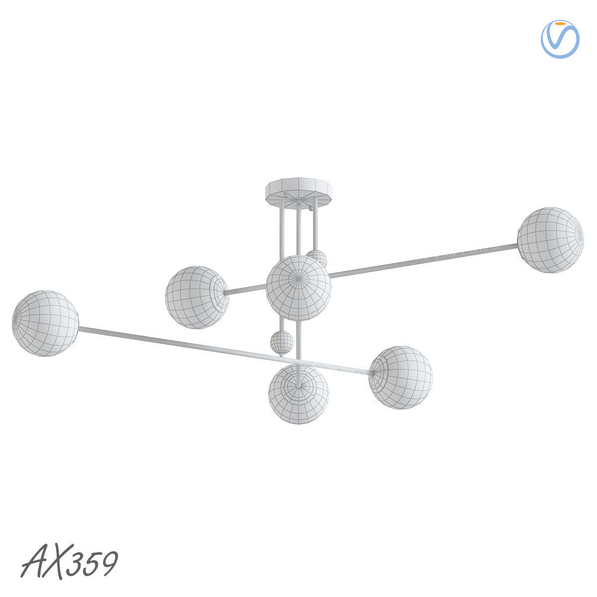AX359 chandelier with five lights and balls 3D model_1