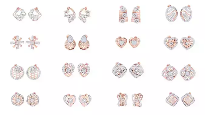 92 Women Earring 3dm STL OBJ FBX Renders Details Collection