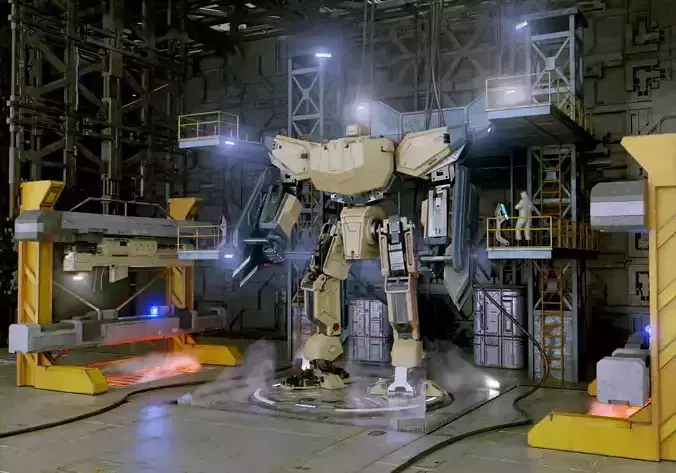 Sci Fi Mech Hangar Low-poly 3D model
