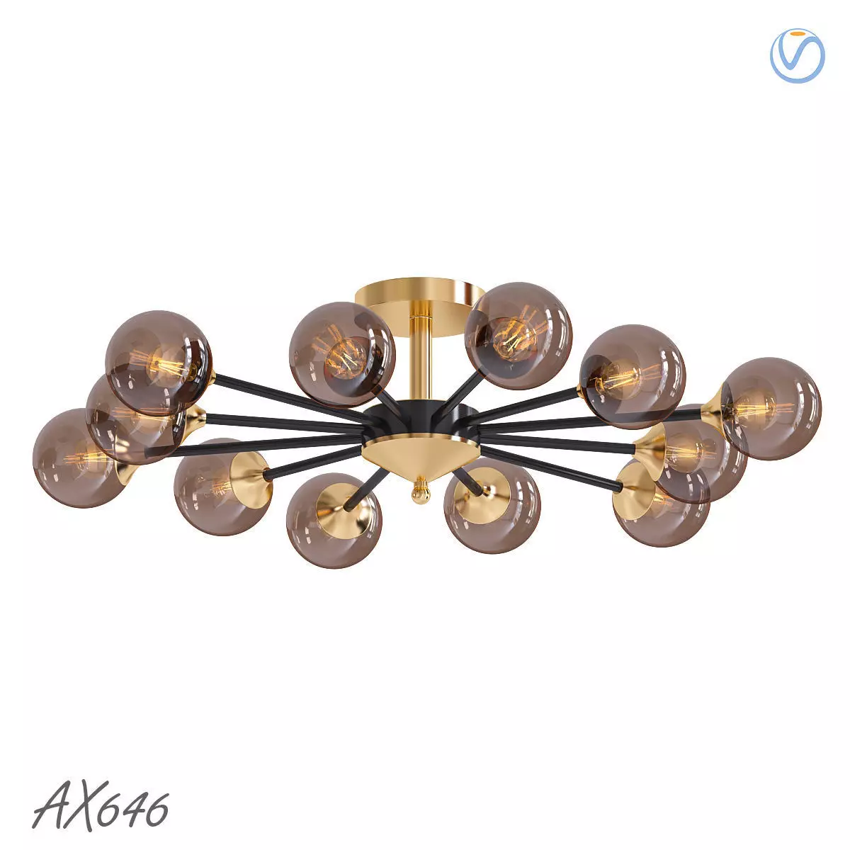 AX646 ceiling light fixture with glass globes and gold finish 3D model