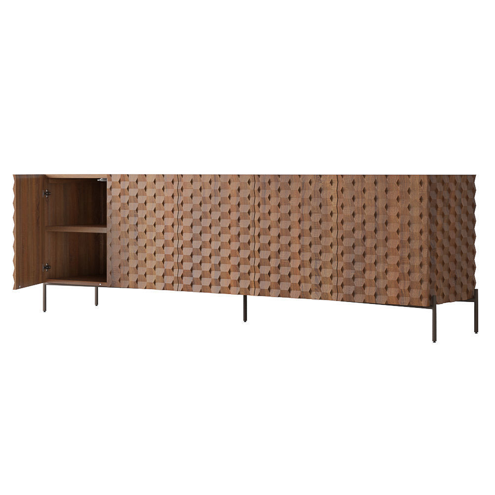 Crate and Barrel Raffael Carved Wood Media Console 3D model_1