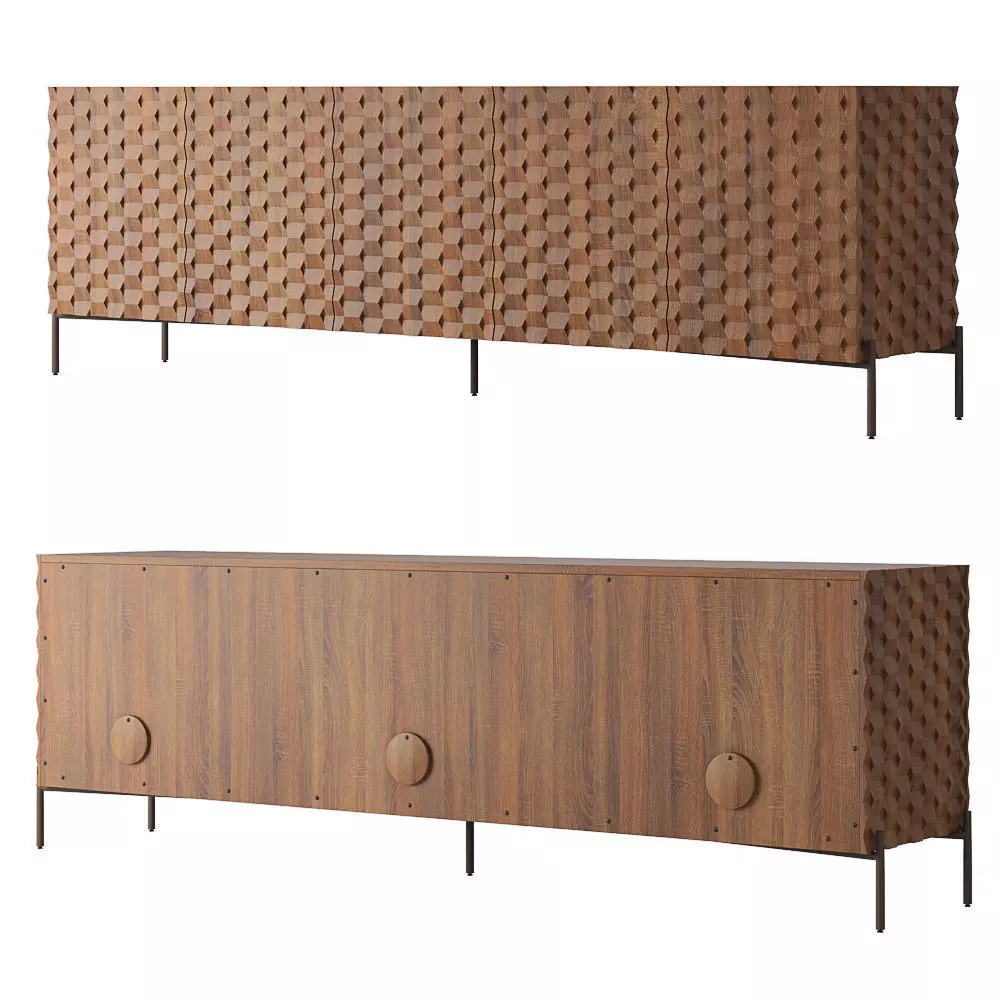 Crate and Barrel Raffael Carved Wood Media Console 3D model_0